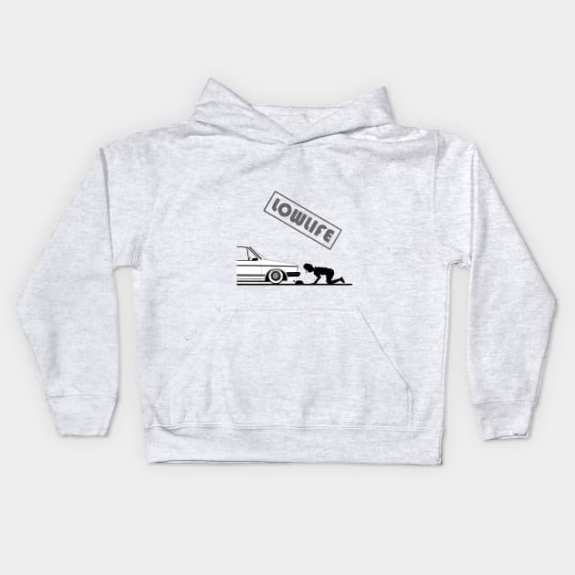 Low life simple design with low car Kids Hoodie by WOS